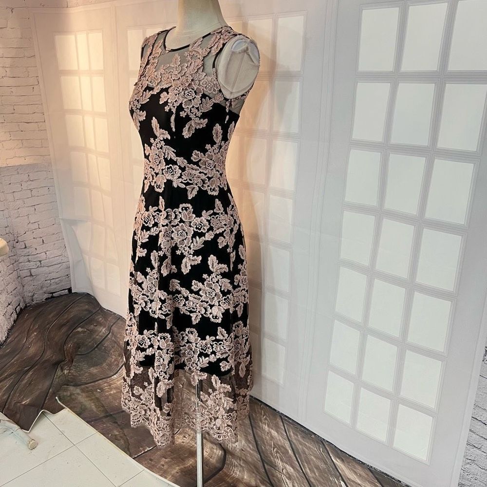 Hitherto Anthropologie BHLDN Tonya black pink lace midi dress size 2 - Picture 5 of 13